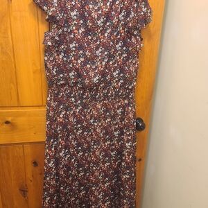 MSK Burgundy Floral Maxi Dress with Ruffle Shoulders